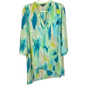 Zac & Rachel Multi-Coloured Asymmetrical Hem Abstract Print 3/4 Sleeve Tunic Top